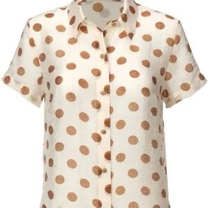CAbi Cream and Brown Polka Dot Button Down Spectator Shirt